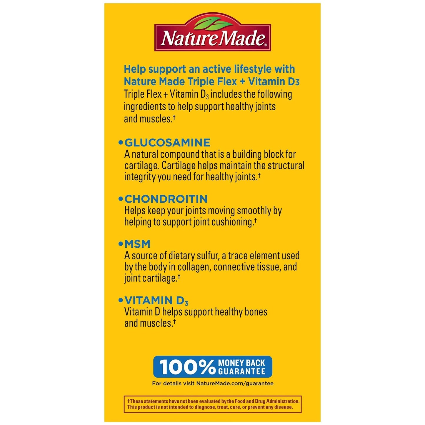 Nature Made TripleFlex Triple Strength Caplets with Vitamin D3, 120 Count