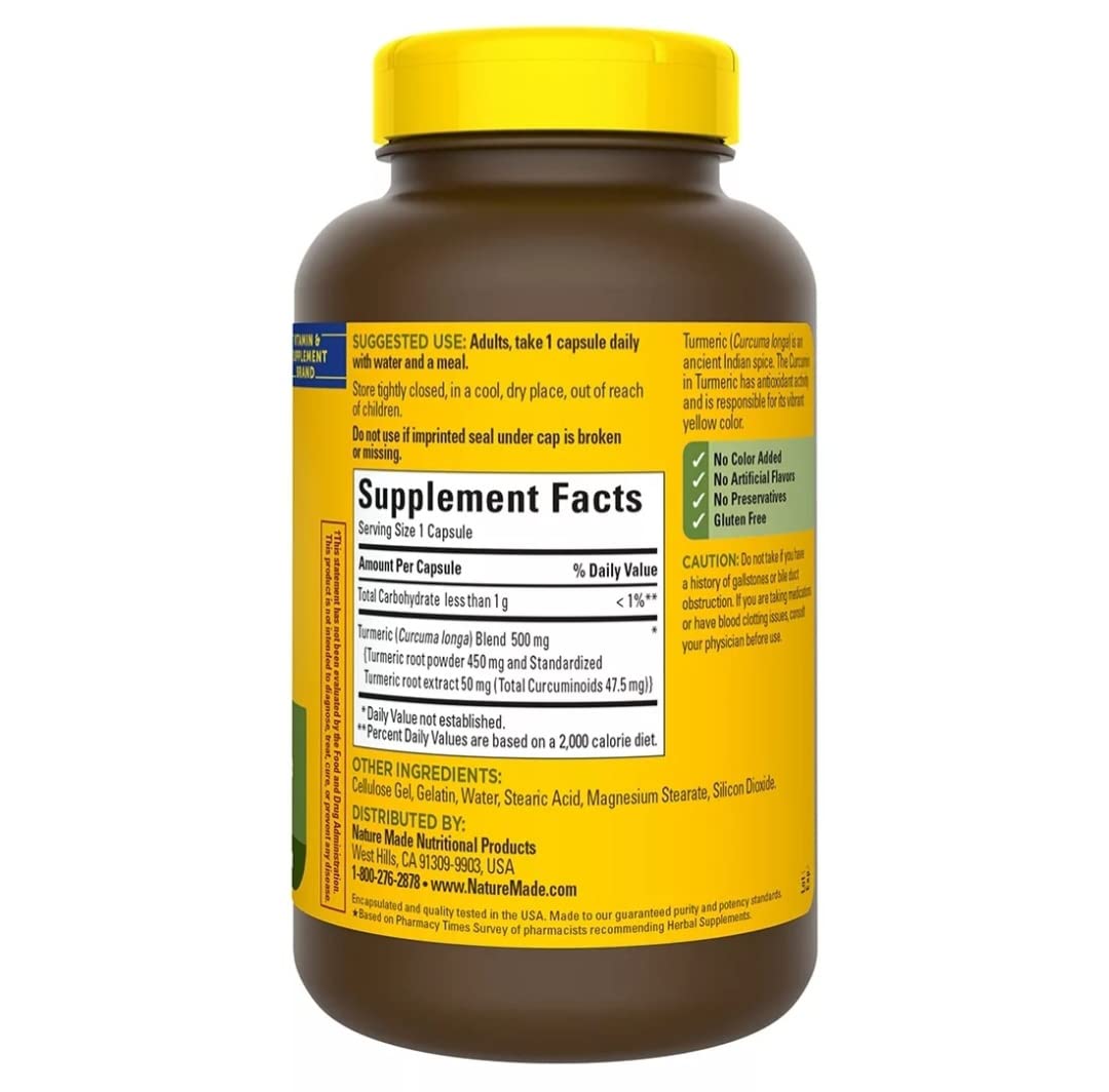 Nature Made Turmeric Curcumin 500 mg – 180 Ct Antioxidant Capsules