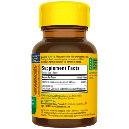 Nature Made Vitamin B-12 500 mcg Tablets - Pack of 2 (100 count per bottle) | 200 Tablets Total