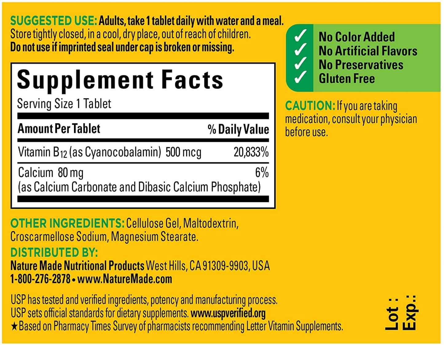 Nature Made Vitamin B-12 500 mcg Tablets - Pack of 2 (100 count per bottle) | 200 Tablets Total