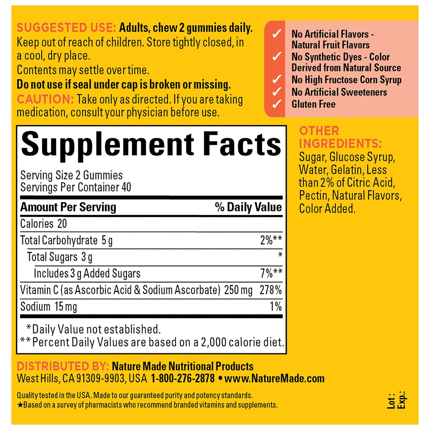 Nature Made Vitamin C 250 mg Gummies – Immune Support, 80 Count