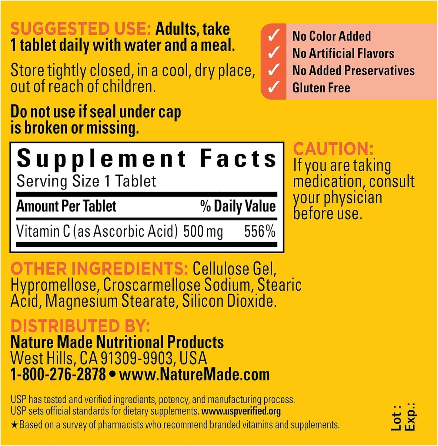 Nature Made Vitamin C 500 mg Caplets, 100 Count (3 Pack) | Immune Support