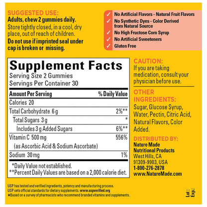 Nature Made Vitamin C 500 mg Gummies - Immune Support, 60-Count, 30-Day Supply