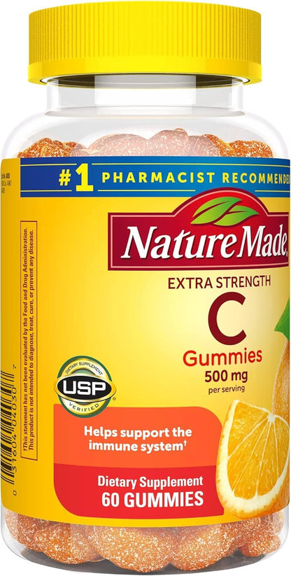 Nature Made Extra Strength Vitamin C 500 mg Gummies – Immune Support, Pack of 2 (60 Gummies Each)
