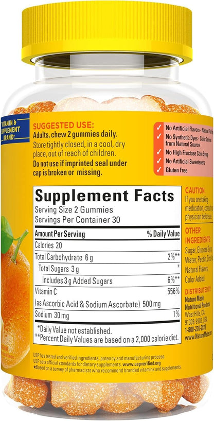 Nature Made Extra Strength Vitamin C 500 mg Gummies – Immune Support, Pack of 2 (60 Gummies Each)