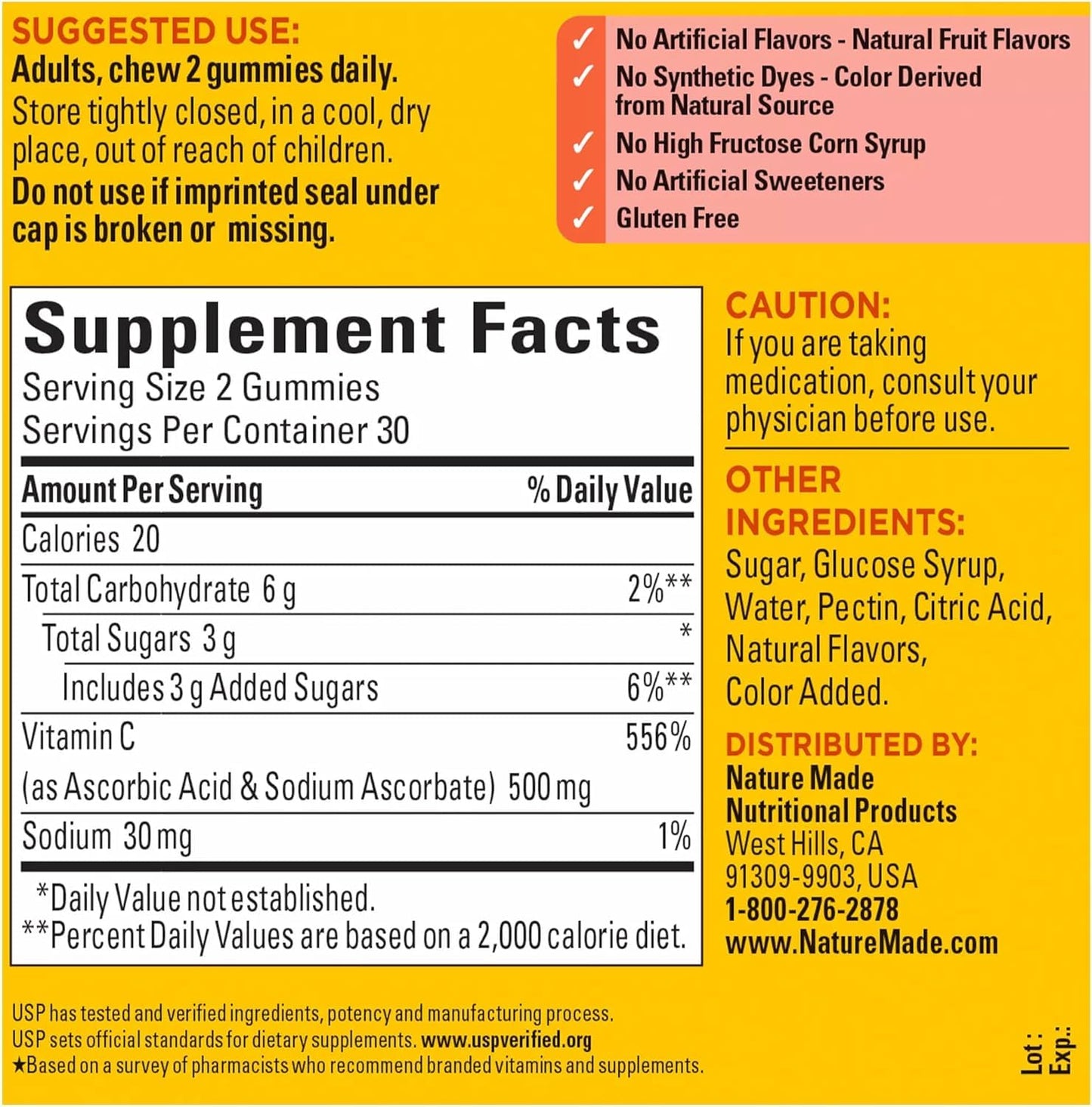 Nature Made Extra Strength Vitamin C 500 mg Gummies – Immune Support, Pack of 2 (60 Gummies Each)