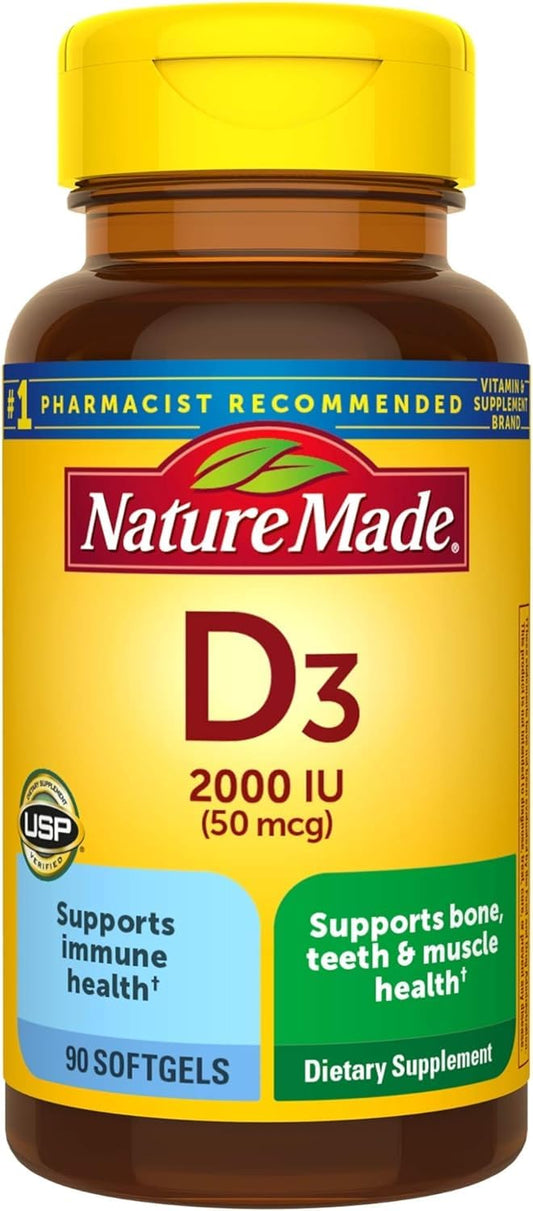 Nature Made Vitamin D3 2000 IU (50 mcg) 90 Softgels – Immune, Bones & Muscle Support BritishVita | Premium UK Vitamins & Wellness Supplements