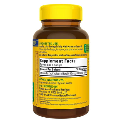Nature Made Vitamin D3 2000 IU - 320 Softgels | Packaging May Vary