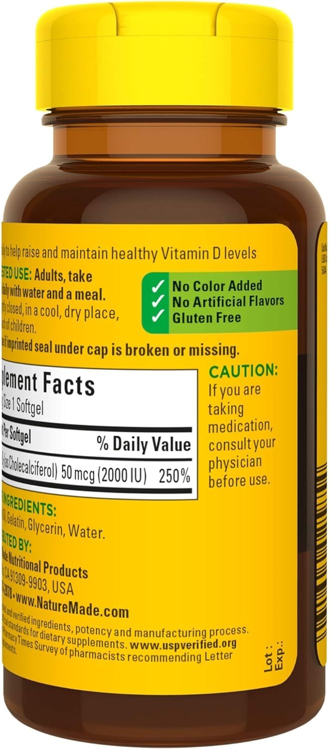 Nature Made Vitamin D3 2000 IU Liquid Softgels – 90 ea (Pack of 2) | Vitamin D3 Supplement