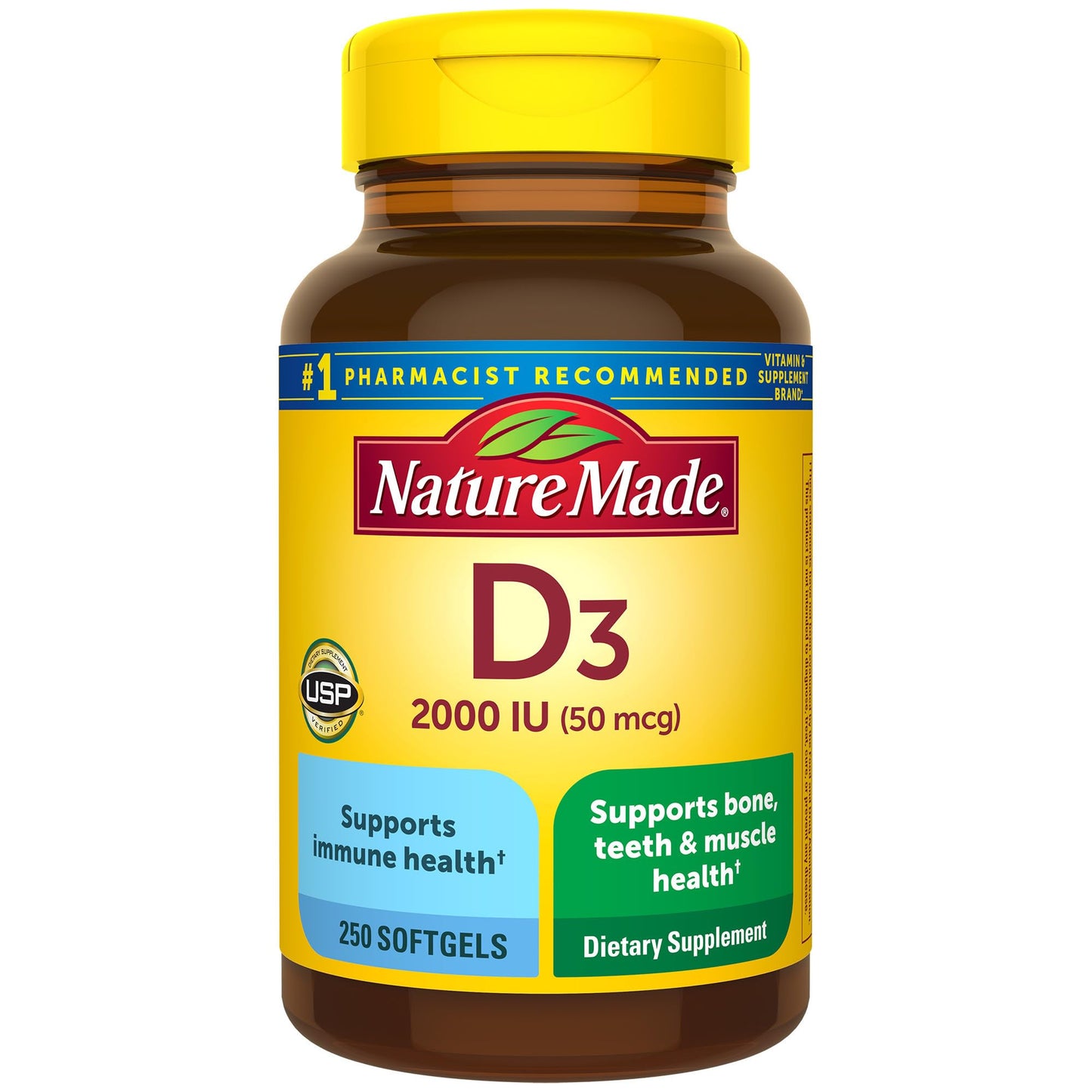 Nature Made Vitamin D3 2000 IU Softgels — Immune, Bone & Muscle Support | 250 Softgels