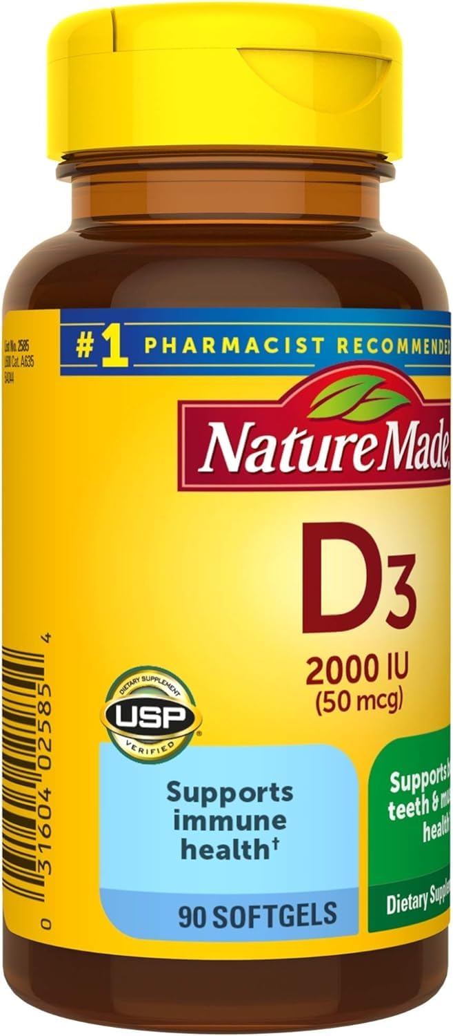 Nature Made Vitamin D3 2000 IU (50 mcg) 90 Softgels – Immune, Bones & Muscle Support
