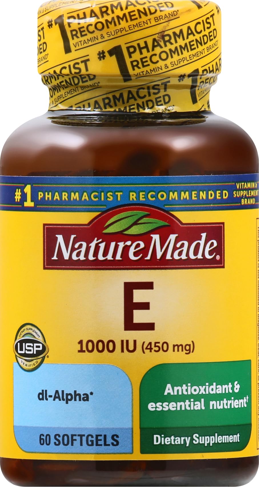 Nature Made Vitamin E 450 mg (1000 IU) dl-Alpha Softgels – 60 Count for Antioxidant Support