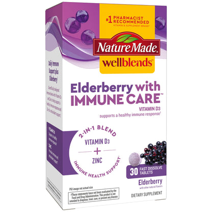 Nature Made Wellblends Elderberry with ImmuneCare - Vitamin D3 1500 IU & Zinc, 30 Tablets