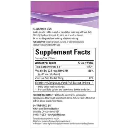 Nature Made Wellblends Elderberry with ImmuneCare - Vitamin D3 1500 IU & Zinc, 30 Tablets