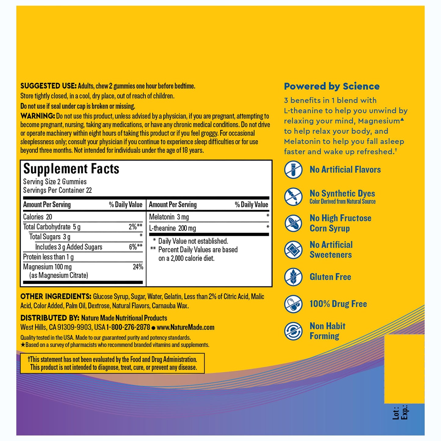 Nature Made Wellblends Sleep & Recover Gummies – Melatonin 3mg, L-Theanine 200mg, Magnesium 100mg (44 CT)