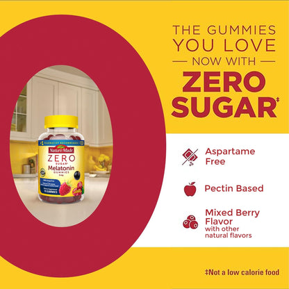 Nature Made Zero Sugar Melatonin Gummies 5mg – 70 Count, 70-Day Supply | Drug-Free Sleep Aid