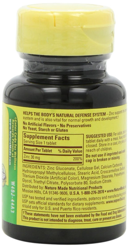 Nature Made Zinc 30mg, 100 Tablets - Pack of 6 | Immune Support