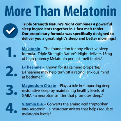 Nature's Night Melatonin 15mg Quick-Dissolve | Triple Strength Sleep Support, Orange Flavor, 90 Count – Sugar Free, Vegan, Non-GMO, Drug Free