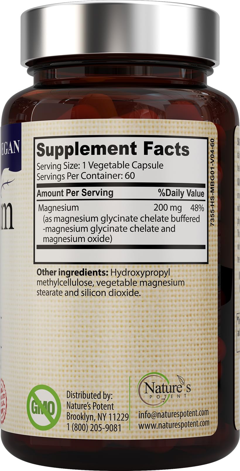 Nature’s Potent Magnesium Glycinate 200mg – High Absorption Chelated Magnesium | Sleep, Calm & Muscle Support | Vegan, 60 Capsules