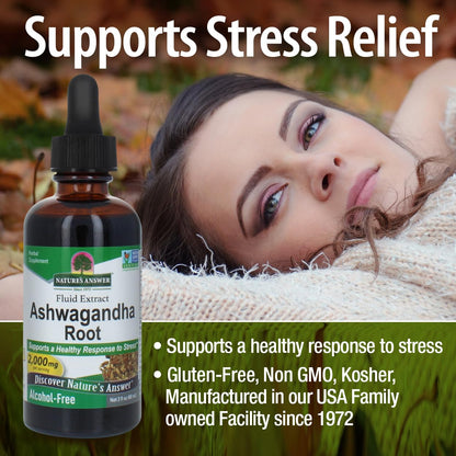 Nature's Answer Ashwagandha Root - Immune Support & Stress Adaptogen | Gluten-Free, Alcohol-Free & Vegan 2oz