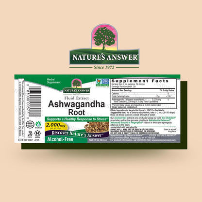 Nature's Answer Ashwagandha Root - Immune Support & Stress Adaptogen | Gluten-Free, Alcohol-Free & Vegan 2oz
