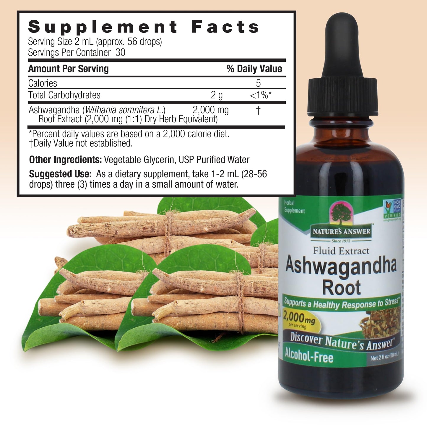 Nature's Answer Ashwagandha Root - Immune Support & Stress Adaptogen | Gluten-Free, Alcohol-Free & Vegan 2oz