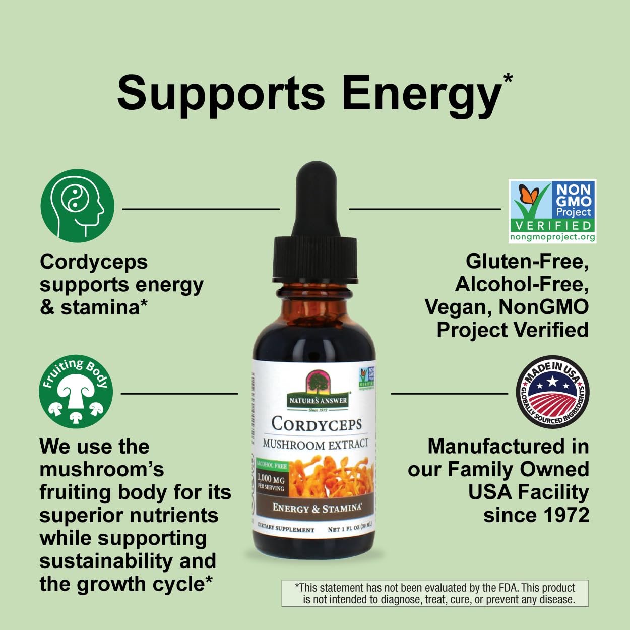 Cordyceps Mushroom Extract – Alcohol Free, 1 fl oz (30 ml) | 1,000 mg per Serving