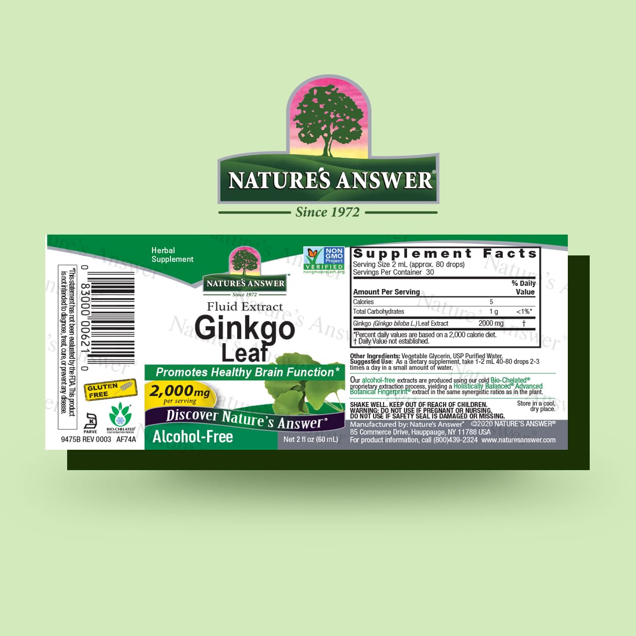 Nature's Answer Alcohol-Free Ginkgo Leaf Extract 2000mg (2oz) | Memory, Mood & Concentration Support | Gluten-Free & Kosher | Single Count