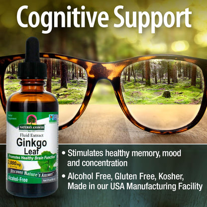 Nature's Answer Alcohol-Free Ginkgo Leaf Extract 2000mg (2oz) | Memory, Mood & Concentration Support | Gluten-Free & Kosher | Single Count