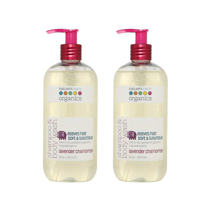 Nature's Baby Organics 3-in-1 Baby Shampoo, Body Wash & Face Wash – Lavender Chamomile, 16oz (Pack of 2)