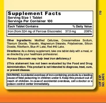 Nature`s Blend Ferrous Gluconate Tablets 324 mg, 100 Count (Pack of 2)