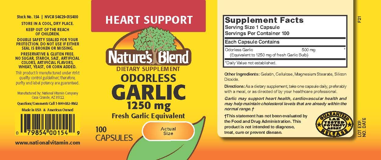 Nature's Blend Odorless Garlic 1250 mg - 100 Caps | Heart Health