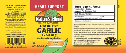 Nature's Blend Odorless Garlic 1250 mg - 100 Caps | Heart Health