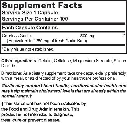 Nature's Blend Odorless Garlic 1250 mg - 100 Caps | Heart Health