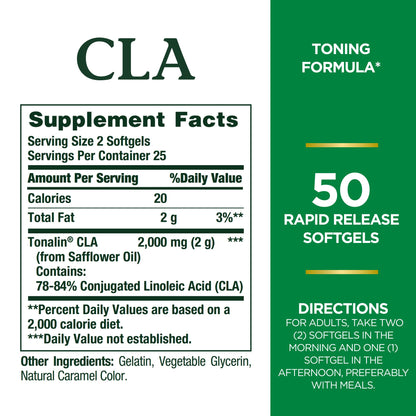 Nature's Bounty Tonalin CLA 1000mg – Diet & Body Support | 50 Rapid Release Softgels