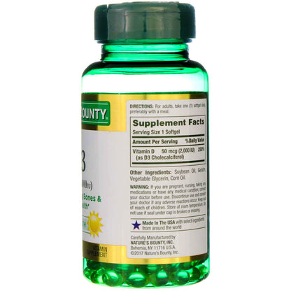 Nature's Bounty Vitamin D3 2000 IU Softgels Pack of 4 (150 ea)