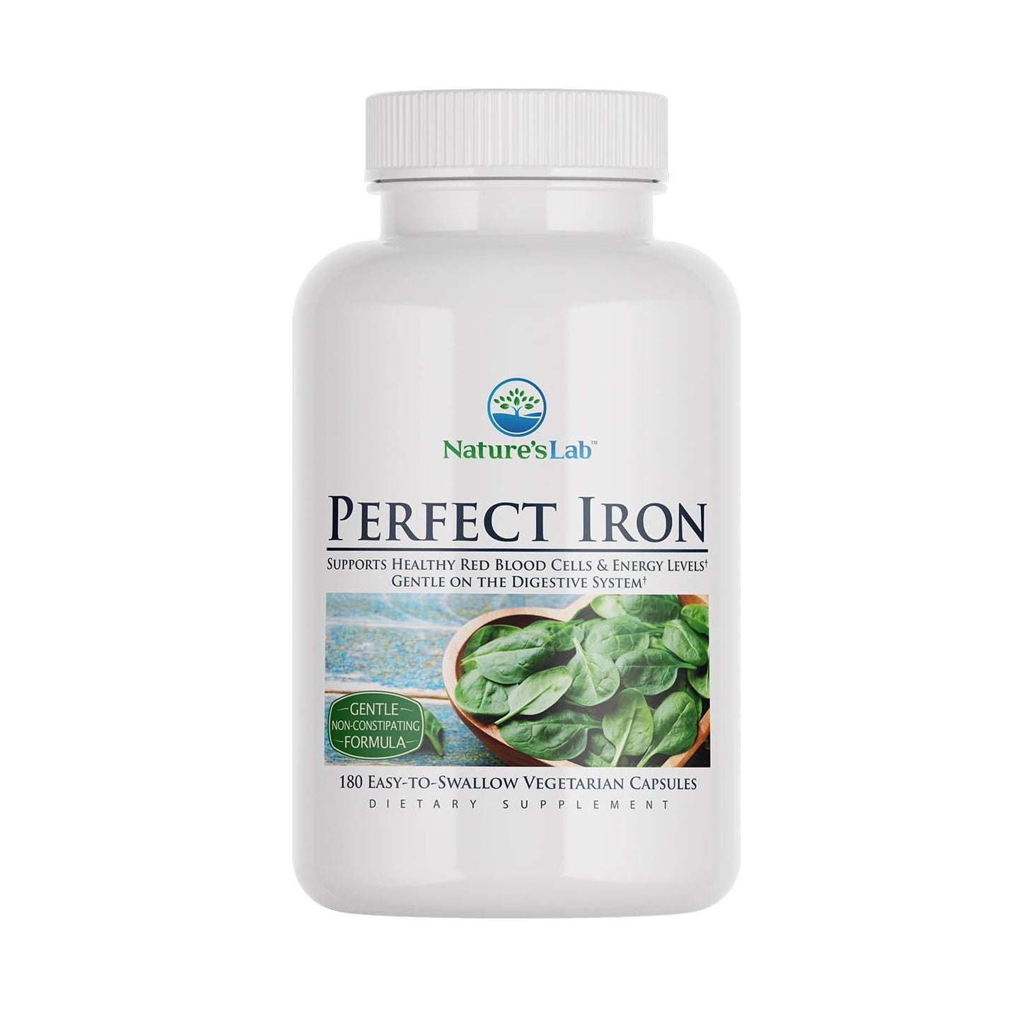 Nature's Lab Perfect Iron 25mg - Gentle, Non-Constipating Iron Supplement | 180 Capsules (6-Month Supply)