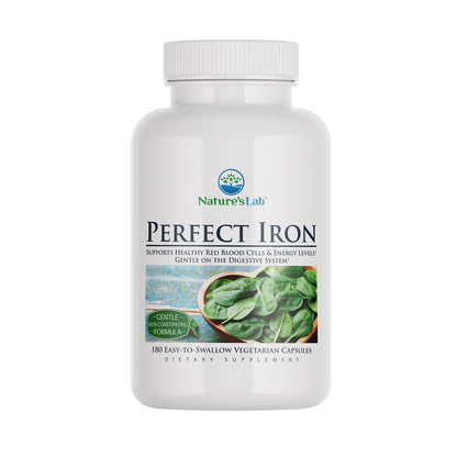Nature's Lab Perfect Iron 25mg - Gentle, Non-Constipating Iron Supplement | 180 Capsules (6-Month Supply)