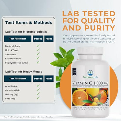 Nature's Lab Vitamin C 1000mg Per Capsule - Supports Immune System Health, 120 Count (Pack of 1)