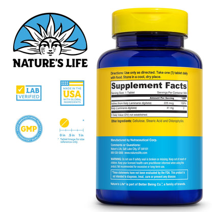 Nature’s Life Icelandic Kelp 41 mg Tablets – Iodine Supplement & Thyroid Support | Gluten Free, Non-GMO