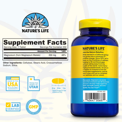 Nature's Life Magnesium Malate 200 mg – 250 Servings