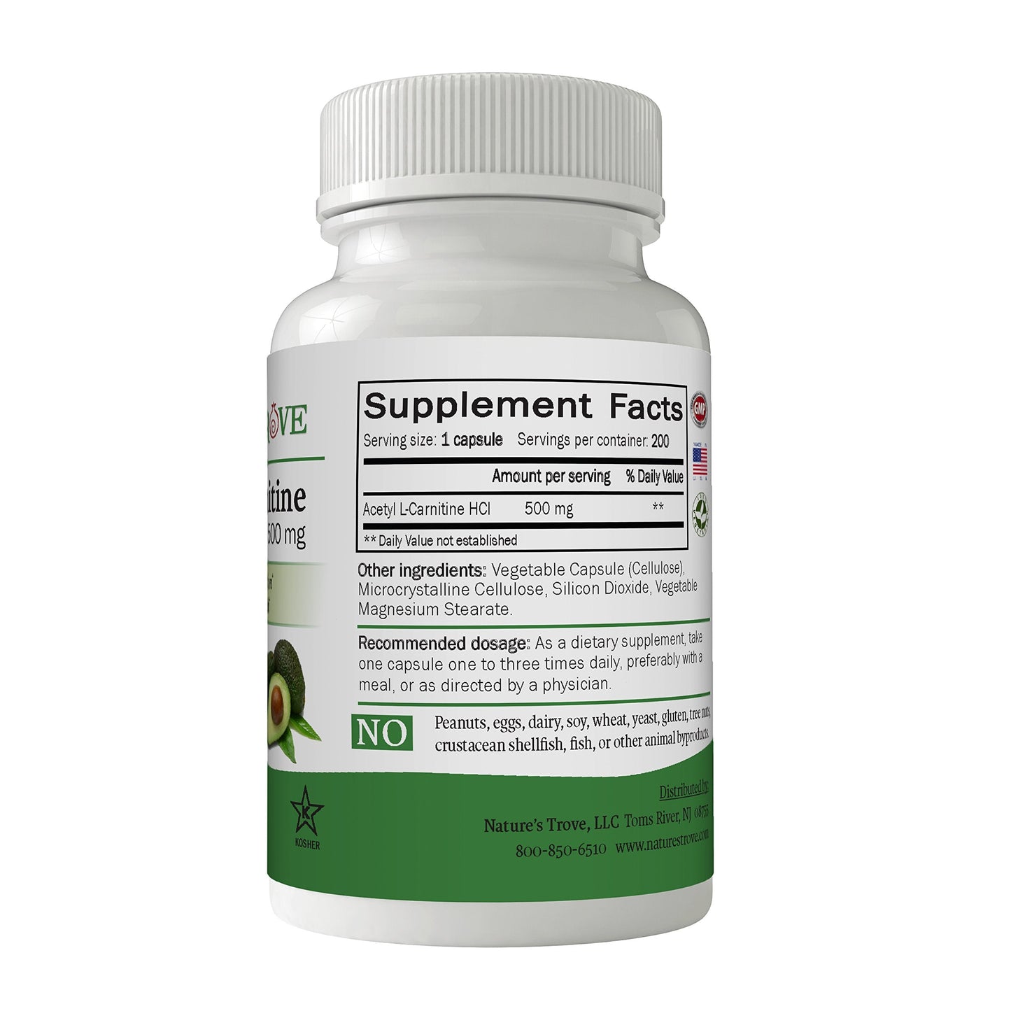 Nature's Trove ALCAR 500 mg - 200 Vegetarian Capsules | Acetyl L-Carnitine