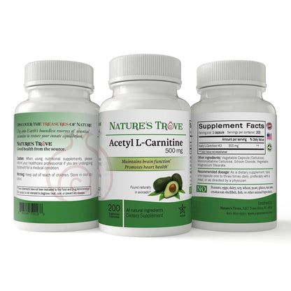Nature's Trove ALCAR 500 mg - 200 Vegetarian Capsules | Acetyl L-Carnitine