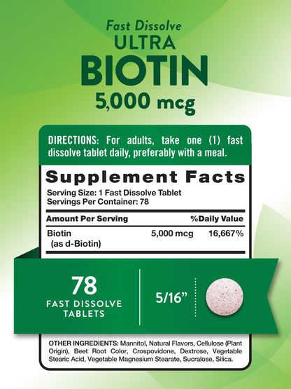Nature's Truth Biotin 5000mcg | 78 Fast-Dissolve Tablets | Berry Flavor | Vegan, Non-GMO & Gluten Free (Pack of 2)