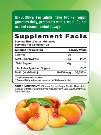 Nature's Truth Biotin Gummies 10000 mcg | 50 Count | Vegan, Non-GMO & Gluten Free | Peach