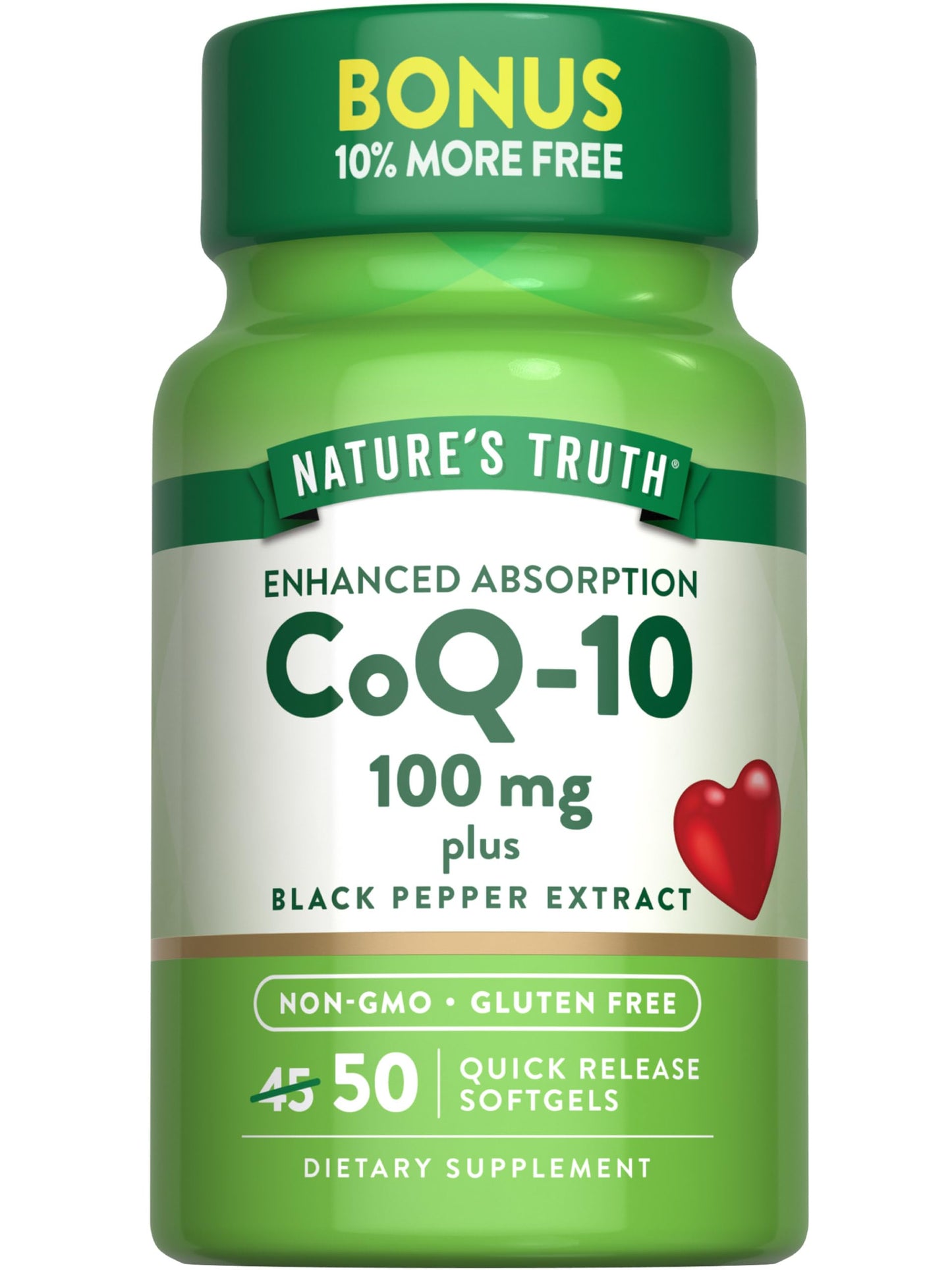 Nature's Truth CoQ10 100mg Softgels with Black Pepper – Non-GMO & Gluten Free
