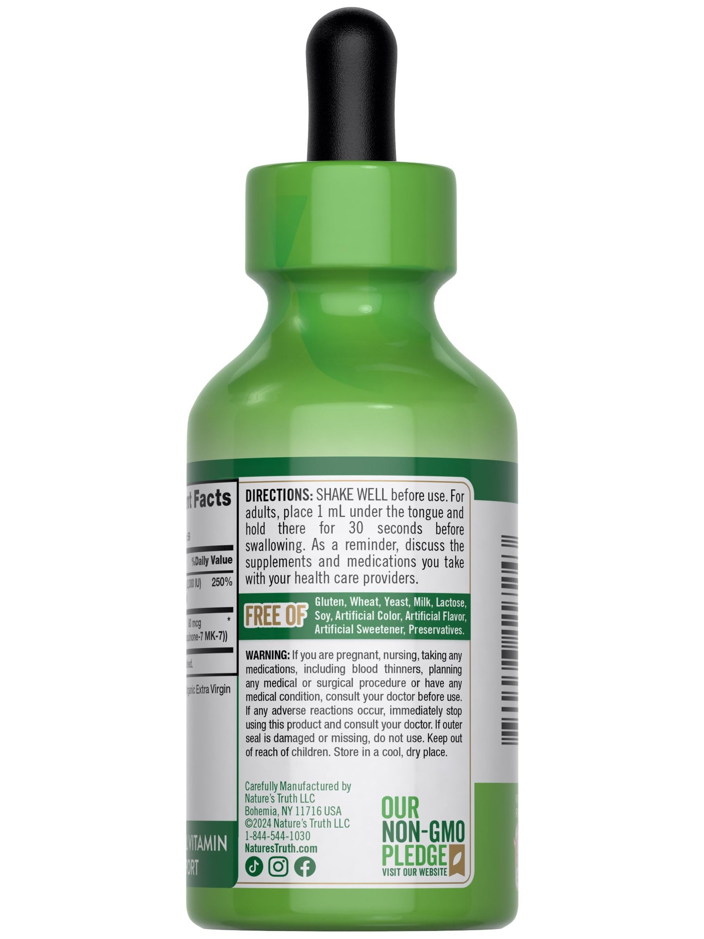 Nature's Truth Vitamin D3 K2 Liquid Drops with MK-7 – 2 Fl Oz | Vegetarian, Non-GMO, Gluten Free
