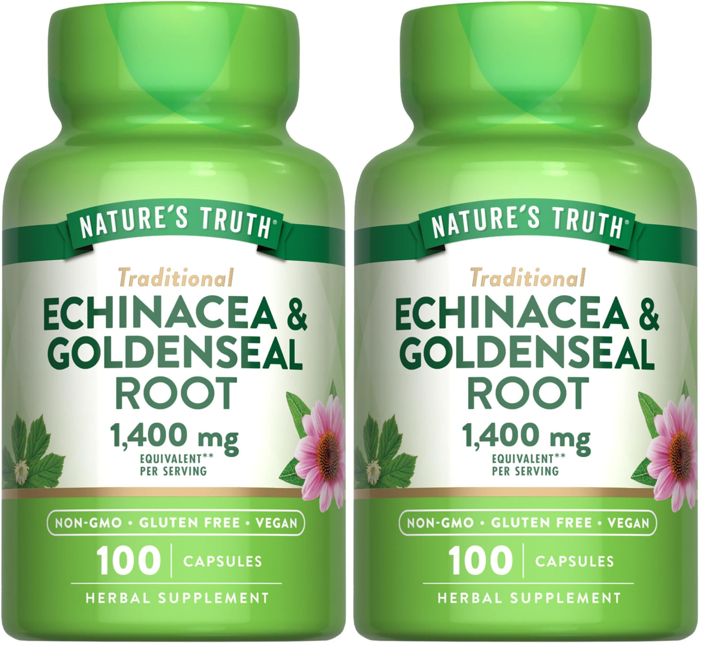 Nature's Truth Echinacea Goldenseal Capsules 1400mg – Vegan, Non-GMO & Gluten Free (Pack of 2)
