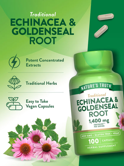 Nature's Truth Echinacea Goldenseal Capsules 1400mg – Vegan, Non-GMO & Gluten Free (Pack of 2)