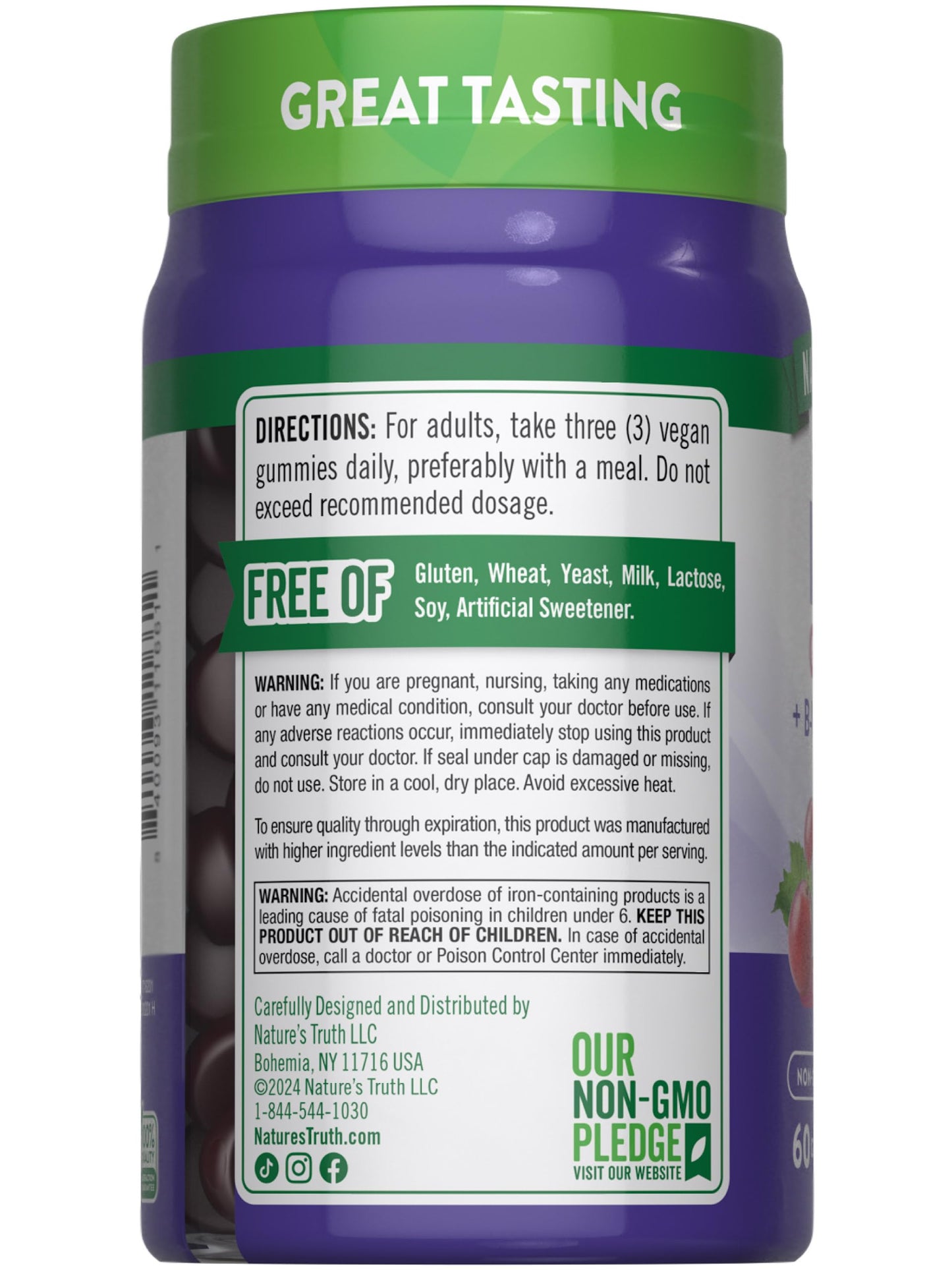 Nature's Truth Iron Gummies – 60 Count | Vegan, Gluten Free, Non-GMO | Zinc & B Vitamins | Grape Flavor